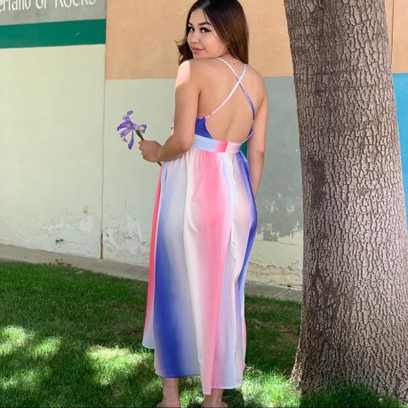 Multi Color Spaghetti Strap Maxi Cocktail Dress NWT - Picture 6 of 9